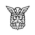 Head of Odin Norse God Front View Mascot Black and White