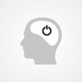 Head and on/off icon. Concept of reset, low battery. Vector illustration, flat design Royalty Free Stock Photo