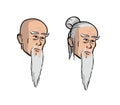 Head of an old asian men, cartoon isolated vector illustration. Set of two isolated heads.