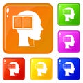 Head with open book icons set vector color Royalty Free Stock Photo