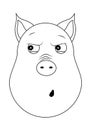 Head of paranoid pig in outline style. Kawaii animal.
