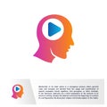 Head People with Play Logo Vector Template. Brain, Creative mind With Media Icon, learning and design icons. Man head, people Royalty Free Stock Photo