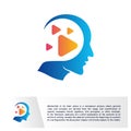 Head People with Play Logo Vector Template. Brain, Creative mind With Media Icon, learning and design icons. Man head, people Royalty Free Stock Photo