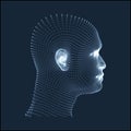 Head of the Person from a 3d Grid. Human Head Model. Face Scanning. View of Human Head. 3D Geometric Face Design. 3d Covering Skin