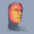 Head of the Person from a 3d Grid. Human Head Wire Model. Human Polygon Head. Face Scanning. View of Human Head. 3D Geometric Face