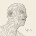 Head of the Person from a 3d Grid. Human Head Wire Model. Human Polygon Head. Face Scanning. View of Human Head. 3D Geometric Face