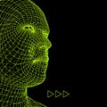 Head of the Person from a 3d Grid. Human Head Wire Model. Human Polygon Head. Face Scanning. View of Human Head. 3D Geometric Face