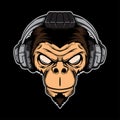 Head phone chimpanzee head illustration