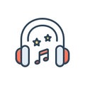 Color illustration icon for Head Phones, head and earphone