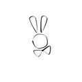 The head of a pink bunny. A bunny in a bow tie. Playful bunny. A sketch of the doodle logo