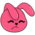 The head of a pink rabbit with a tired face sleeping, doodle icon drawing