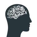Head with pixel, human digital brain icon. Black and white. Mental disorder in the head Royalty Free Stock Photo