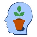 Head with a plant inside. Selfdevelopment, potential, motivation and aspiration, mental health, positive thinking Royalty Free Stock Photo