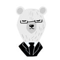 Head polar bear on white background. Cute character businessman in black suit and glass Royalty Free Stock Photo