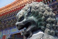 Head portrait of bronze Chinese guardian lion statue Royalty Free Stock Photo