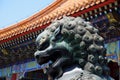 Head portrait of bronze Chinese guardian lion statue Royalty Free Stock Photo