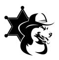 wild west ranch dog wearing cowboy hat with sheriff star badge black vector head portrait