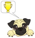 Head of pug with cup in callout