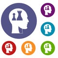 Head with queen and pawn chess icons set Royalty Free Stock Photo