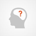 Head and question mark. Concept of doubt, decision, investigate. Vector illustration, flat design