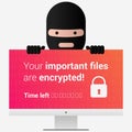 Head of the ransomware. Virus encryptor message on pc screen. E Royalty Free Stock Photo