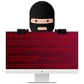 Head of the ransomware. Virus encryptor message on pc screen. Royalty Free Stock Photo