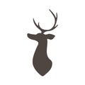 Head of reindeer. Black silhouette mammal animal with antlers on white background. Vector flat illustration Royalty Free Stock Photo