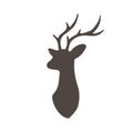 Head of reindeer. Black silhouette mammal animal with antlers on white background. Vector flat illustration Royalty Free Stock Photo