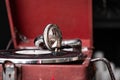 Head with an retro old vintage style gramophone needle on the vinyl disc closeup Royalty Free Stock Photo