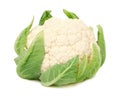 Head of ripe cauliflower with green leaves (isolated) Royalty Free Stock Photo