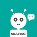 The head of the robot with antennas, message in a rectangular speech bubble, text Chatbot.