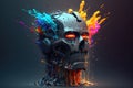 Head of a robot is exploding with splash of colours. Generative AI Royalty Free Stock Photo