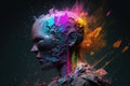 Head of a robot is exploding with splash of colours. Generative AI Royalty Free Stock Photo