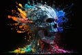 Head of a robot is exploding with splash of colours. Generative AI Royalty Free Stock Photo