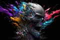 Head of a robot is exploding with splash of colours. Generative AI Royalty Free Stock Photo