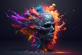 Head of a robot is exploding with splash of colours. Generative AI Royalty Free Stock Photo