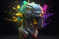 Head of a robot is exploding with splash of colours. Generative AI Royalty Free Stock Photo