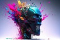 Head of a robot is exploding with splash of colours. Generative AI Royalty Free Stock Photo