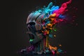 Head of a robot is exploding with splash of colours. Generative AI Royalty Free Stock Photo