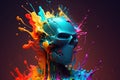 Head of a robot is exploding with splash of colours. Generative AI Royalty Free Stock Photo