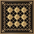 Head scarf golden lily pattern on black background with border Royalty Free Stock Photo