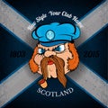 Head of Scottish sailor in cap on Schotland flag grunge background Royalty Free Stock Photo