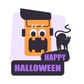 Head Scream and Black Cat as Halloween Trick or Treat Night Party Element Vector Illustration