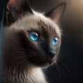 Facial portrait of beautiful Siamese cat with bright blue eyes