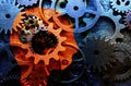Head shape with assorted metal machine gears Royalty Free Stock Photo