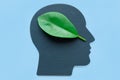 Head shape and green leaf. Environmentalism concept.
