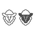 Head of sheep with wool line and solid icon, Happy Easter concept, happy goat head sign on white background, sheep