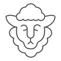 Head of sheep with wool thin line icon, Happy Easter concept, happy goat head sign on white background, sheep portrait