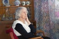 Head shot close up portrait thoughtful middle aged retired woman worrying about personal health problems. Upset older Royalty Free Stock Photo