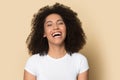 Head shot excited African American girl laughing out loud Royalty Free Stock Photo